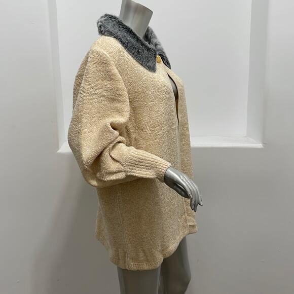 Vintage 90's Side Effects Beige  Knit Sweater Cardigan  Open Front  Size XL - Picture 3 of 14